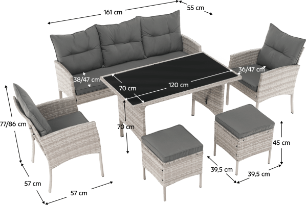 Zahradní ratanový set, světle šedá, LALEN